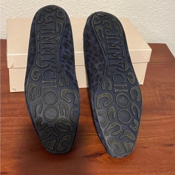 Jimmy Choo Navy Leopard Print Loafers - Picture 5 of 5